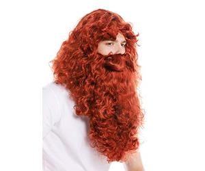 WIG ME UP - 46 B-ZA131 wig and beard set Deluxe Saint Nicholas prophet hermit magician red dark-red
