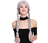WIG ME UP - 90958-ZA68E Lady Party Wig Halloween Fancy Dress grey gray long braided pigtails queues girly Lolita Schoolgirl