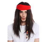WIG ME UP - 91531-ZA1 Pirate Wig Bandana Men Women long wild dreadlocks rasta dark brown