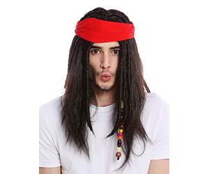 WIG ME UP - 91531-ZA1 Pirate Wig Bandana Men Women long wild dreadlocks rasta dark brown