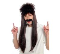 WIG ME UP - 92038-P1/P30 Wig & mustache beard set carnival Halloween men black mahogany long straight mullet thug pimp