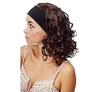 WIG ME UP - BRO-704-1BT33-H27K Lady Quality Wig fixed black head band shoulder length very voluminous curled mahogany brown mix streaked blond highlights