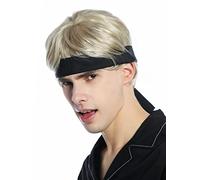 WIG ME UP - CW-037-KII220 Wig & Headband Men Carnival Halloween short blond 80s retro Karate fighter