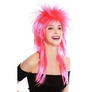 WIG ME UP - DH1069-PC13TPC5 party wig carnival punk mullet rocker wild 80's wave backcombed long red pink mix