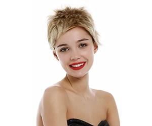 WIG ME UP - M276 HH-22 Wig Human Hair Unisex Women Men short frayed spiky 80s style Pixie cut micro fring bangs blond