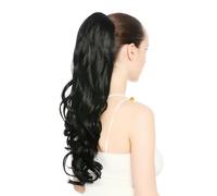 WIG ME UP - N1555A-1 Hairpiece Extension Ponytail with Combs Long Straight Top Curly Tips 55 cm Deep Black