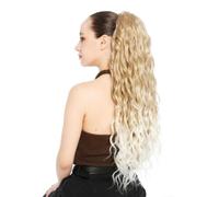 WIG ME UP - N1557A-15T613A Hairpiece Extension Ponytail with Combs voluminous wide base very long wavy 70 cm Blonde Platinum Highlights