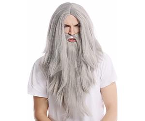 WIG ME UP - PW0210-ZA68E Wig & Beard Halloween carnival long smooth gray grey Wizard sorcerer Prophet Old Biker