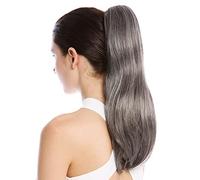 WIG ME UP - TZB-26A-V-44 Ponytail Hairpiece Extensions Claw Grip Clamp long smooth slightly waved dark gray 17inch