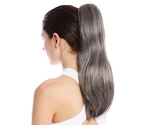 WIG ME UP - TZB-26A-V-44 Ponytail Hairpiece Extensions Claw Grip Clamp long smooth slightly waved dark gray 17inch