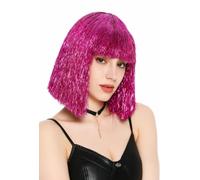 WIG ME UP - VK-42-TN17 Lady Wig Women's Wig Glitter Tinsel Look Long Bob Bangs Disco Dancer Glam Pink