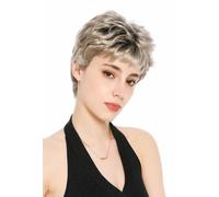 WIG ME UP - VK-60-F101YS4 Wig for Women and Men, unisex, Short, Androgynous, Boyish, Wavy, Brown, Ash Blonde