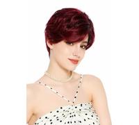 WIG ME UP - VK-67-TTBURG Lady Wig Women's Wig, Short Wavy, Red Parting on Black Hair