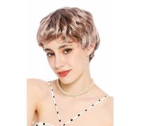WIG ME UP - VK-72-2215T Wig for Women and Men, Boyish, Androgynous, Unisex, Short, Wildly Wavy, Blonde Mix with Pink Highlights