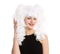 WIG ME UP - YZF-7080+A-1001 Lady Cosplay Quality Wig bob + 2 removable ponytails pigtails curled bangs ringlets white