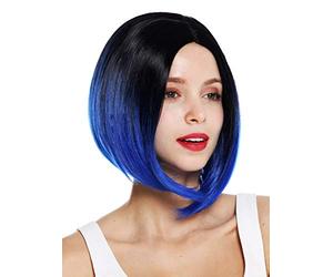 WIG ME UP - ZM-1782-TF-2517Dye1B women's quality wig short sleek long bob middle parting ombre black blue