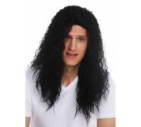 Wig Men Long Curly Black Parting Hardrock Heavy Latin Lover
