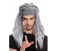 Wig Men Pirate Headscarf Dreadlocks Long Wild Gray Old