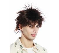Wig Men Women Short Teased Wild Strands 80s Retro Chestnut Brown