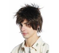 Wig Men Women Short Teased Wild Strands 80s Retro Medium Brown