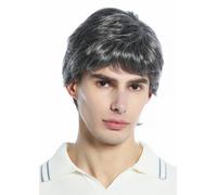 Wig Men Women Unisex Short Light Wavy Dark Brown Gray Mottled
