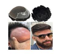 wig Men's Toupee Curly Wave Human Hair Piece Swiss Lace with PU Skin Base Male Capillary Prosthesis men's wig(6x9)