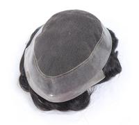 Wig Men's Toupee Human Hair French Lace Center PU Around #1B Straight Replacement System(6x9)