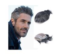 Wig Mens Toupee Human Hair Replacement System Mono Base with PU Lace Front Male Capillary Prosthesis(1B20#)