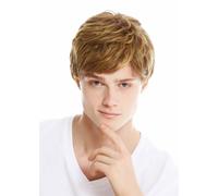 Wig Men's Voluminous Full Wavy Brown Copper Blonde Highlighted