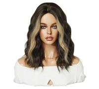 wig Mid Cut Dyed Shoulder Length Wavy Curly Short Hair, Women's Wig, Full Head Set Hairstyle Wigs(Black)