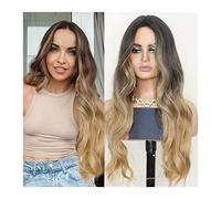 Wig Middle Parting Long Wavy Synthetic Wigs For Women Gradient Gold Brown Wig Cosplay/Daily Wig Hair Full Mechanism Heat Resistant Grey Wigs For Women