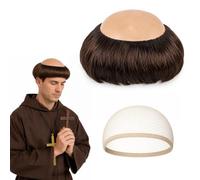 Wig Monk Adult Priest Wig Tonsure Monk Costume Accessory | Old monk costume with tonsur wig, hair net, cross and cross chain