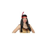 Wig Native American Indian Lady, Long Black wig with Feather headband