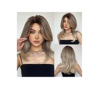 Wig New Gradient Micro-split Eversion French Bangs Micro-roll Medium Long Hair Chemical Fiber Wig Full Head(Gradient Gold)