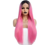 Wig New Wigs in Europe and The United States Before The lace Ladies T Color Long Straight Hair Gradient Color Chemical Fiber Hood (24")