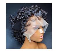 Wig Pixie Cut Wig 13×1 Curly Human Hair Lace Wigs For Women Short Bob Water Wave Transparent Lace Wig Brazilian Remy Hair Pre Plucked With Baby Hair Hair Replacement Wigs