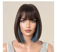 wig Qi Liu Hai Short Hair Straight Women's Wig Summer Lightweight Breathable Multi Color Optional Full Headset Wigs(C)