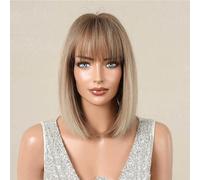 wig Qi Liu Hai Short Hair Straight Women's Wig Summer Lightweight Breathable Multi Color Optional Full Headset Wigs(A)