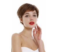 Wig Real Hair Women Men Androgynous Short Pixie Wavy Parting Brown