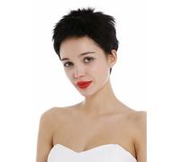 Wig Real Hair Women Men Short Fringed Pixie 80s Hedgehog Micro Pony Black