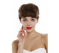 Wig Real Hair Women Men Short Wavy Wild Pixie Brown Medium Brown