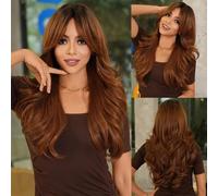 Wig Red Brown Synthetic Curly Wig with Bangs for Women Daily Wear(Ginger)