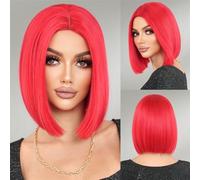 Wig Red Short Straight Wig for Party Synthetic Fiber Hairpiece