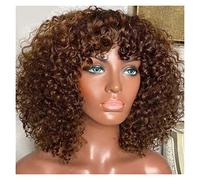 Wig Rose Curly Human Hair Wig With Bangs Full Machine Made Deep Wave Short For Black Women Water Brazilian Pixie Cut Soft and Natural Wig (Size : 180%, Color : A1_8I,BROWN BLONDE_14 INCH-180%