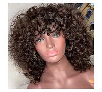Wig Rose Curly Human Hair Wig With Bangs Full Machine Made Deep Wave Short For Black Women Water Brazilian Pixie Cut Soft and Natural Wig (Size : 180%, Color : A1_8I,A1_16 INCH-180%