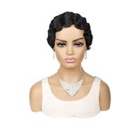 Wig Short Finger Wavy Curly Wigs Retro African For Black Women Synthetic Wig Pixie Cut Wig Women(D)