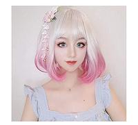 Wig Short Hair Silver White Gradient Pink Bangs For Womens Cosplay 9inchesSilverwhitegradientpink