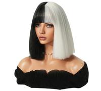 Wig Short Hair Wigs, Black And White Wigs, Ladies Bangs Wigs, Natural Appearance Synthetic Thermal Fiber Wigs, Suitable For Daily Parties And Role -playing Role -playing Daily Wigs(01)