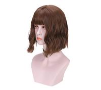 Wig Short Hairstyle Water Wavy Wigs For Women Synthetic Hair With Bangs Mixed Black Brown Haze Blue Wig Grey Wigs For Women (4 10 Inch)