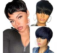 Wig Short Straight Bob Wig Human Hair Wigs for Women with Bangs Natural Black Red Glueless Machine Pixie Cut Wigs Human Hair